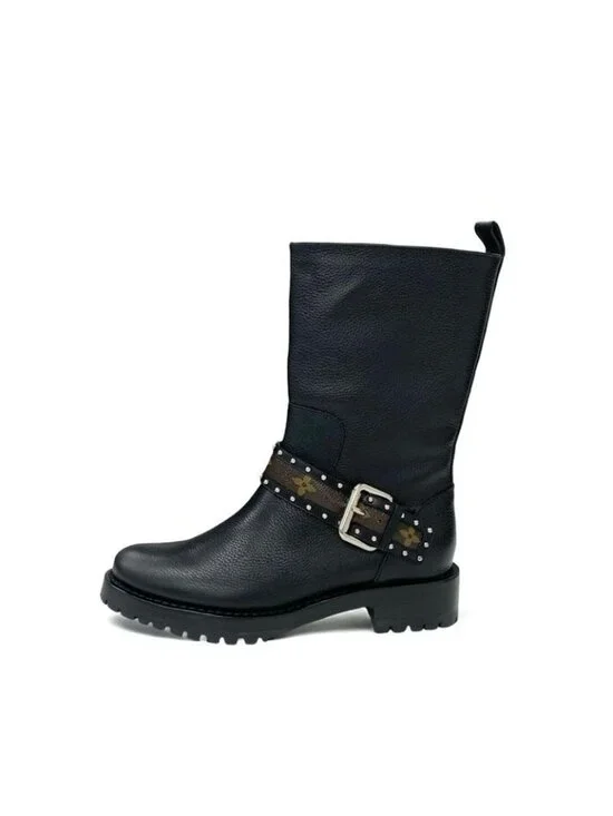 Louis Vuitton Monogram Boots Short Shoes Leather Black Brown Logo Belt - Picture 3 of 10